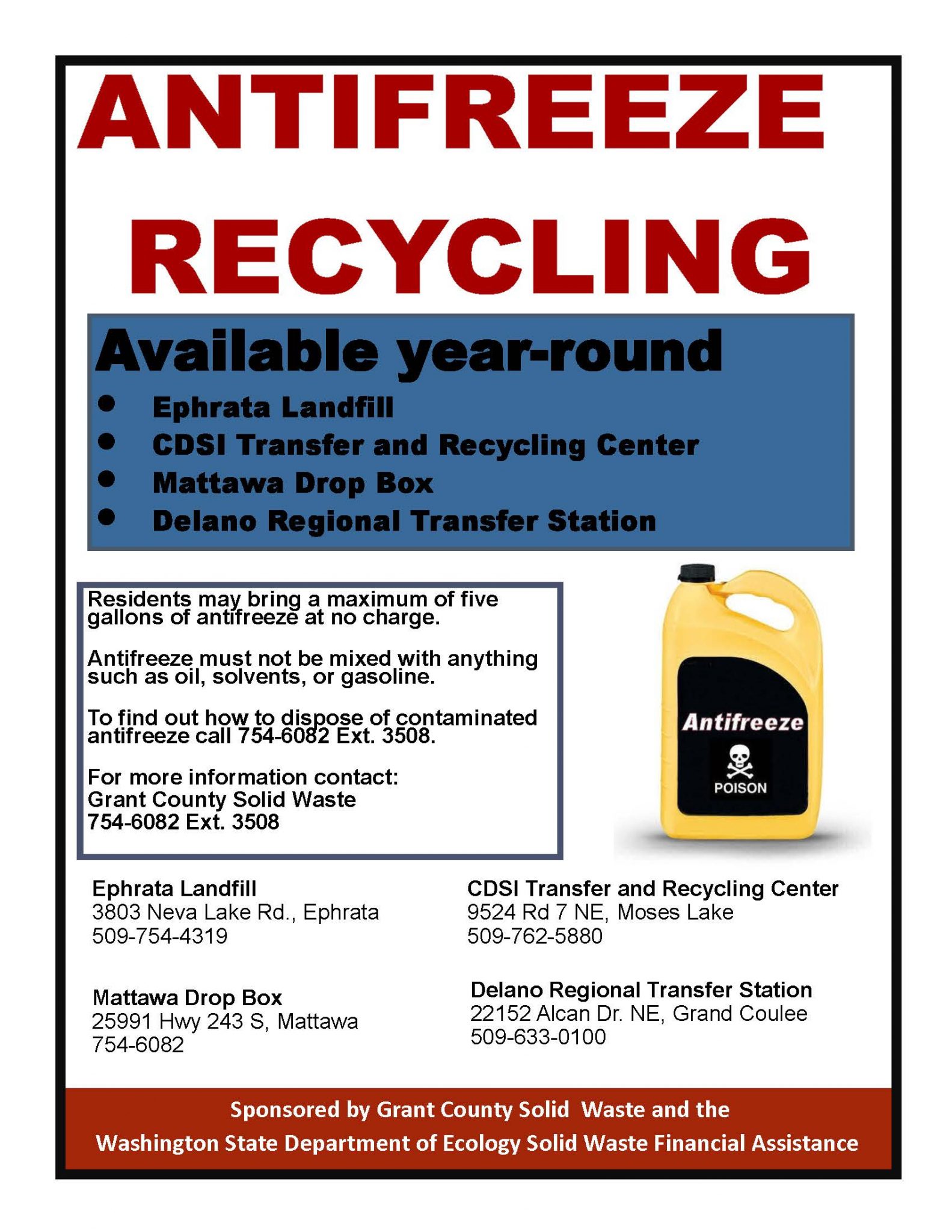 Antifreeze recycling Town of Wilson Creek